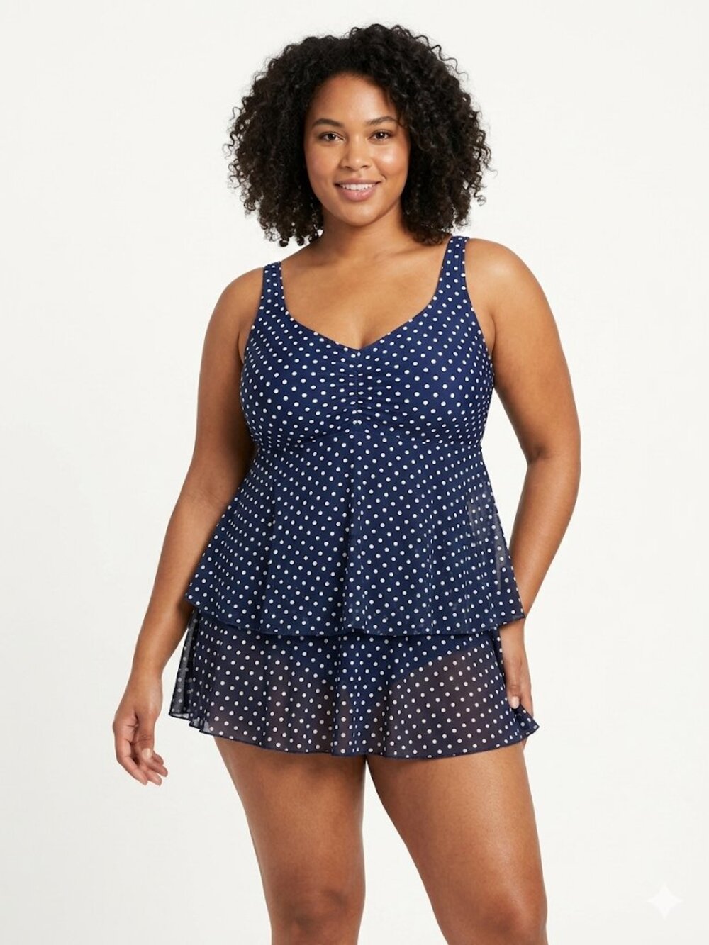 Le Covr Women One Piece Bathing Suit Spandex Navy White Polka Dots Plus Size 2X
